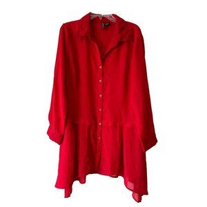 Love Ari Red Button Down Sheer Top Fairy Lightweight Size 1X Tunic Collared